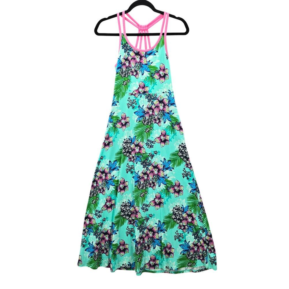Authentic American Heritage Green Pink‎ Floral Maxi Sleeveless Strap Junior L/14